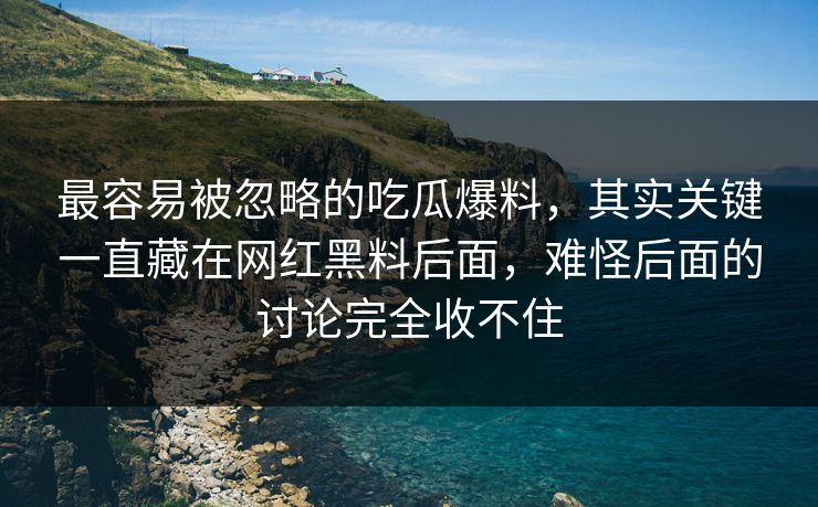 最容易被忽略的吃瓜爆料，其实关键一直藏在网红黑料后面，难怪后面的讨论完全收不住
