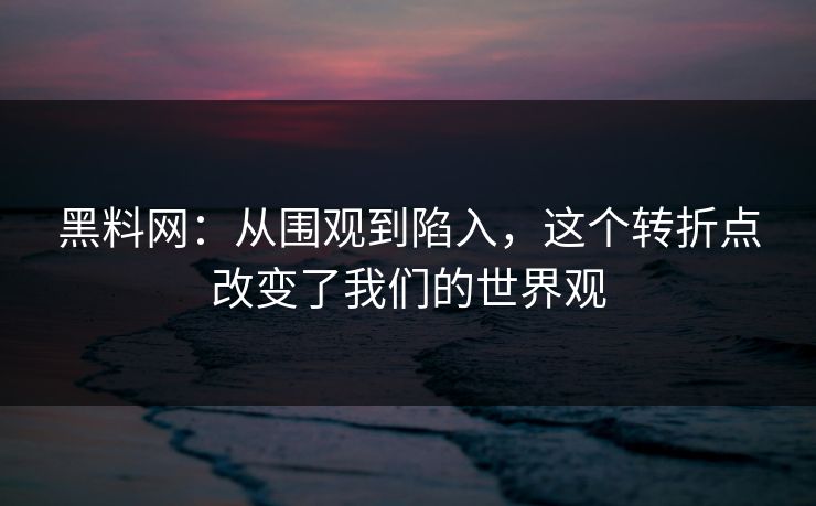 黑料网：从围观到陷入，这个转折点改变了我们的世界观